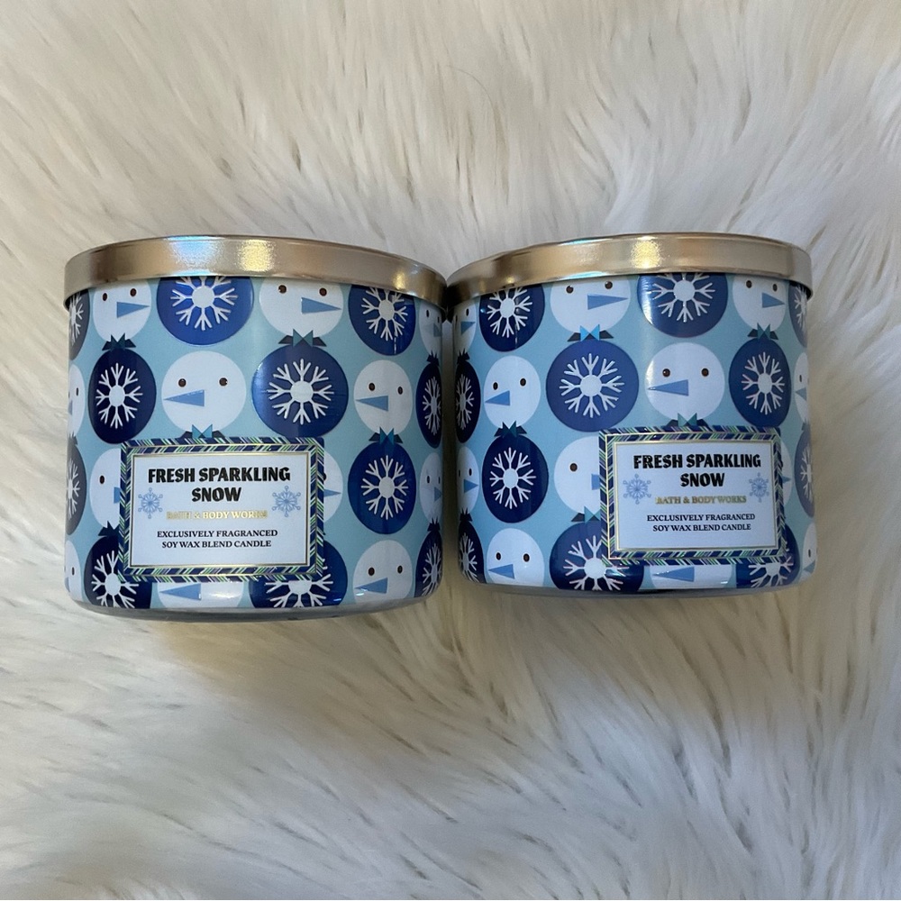 Bath & Body Works Fresh Sparkling Snow 3-Wick Candle - New x2 - Picture 3 of 7